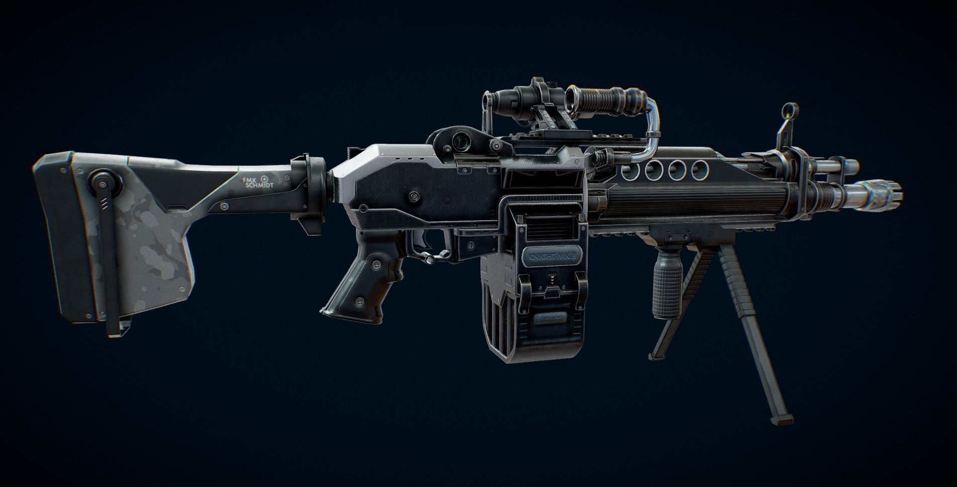 Futuristic Machine Gun Low-poly 3D model_1