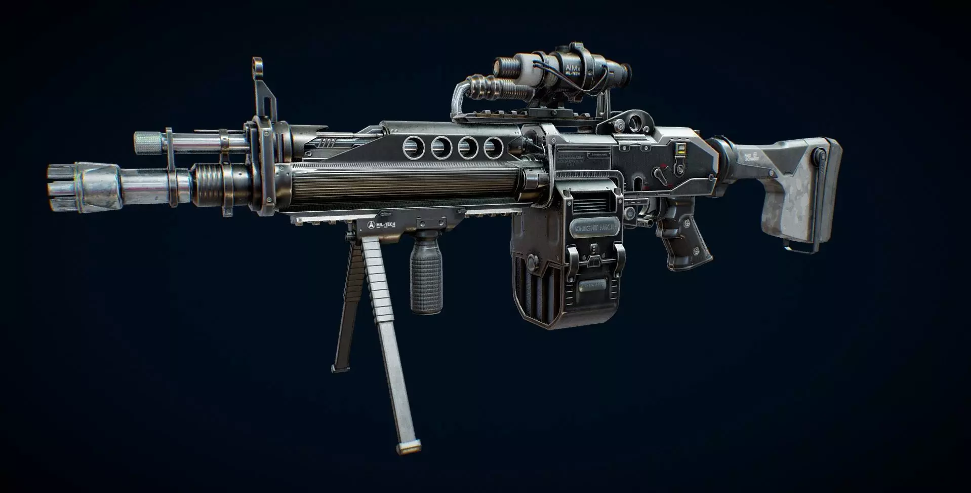Futuristic Machine Gun Low-poly 3D model_0