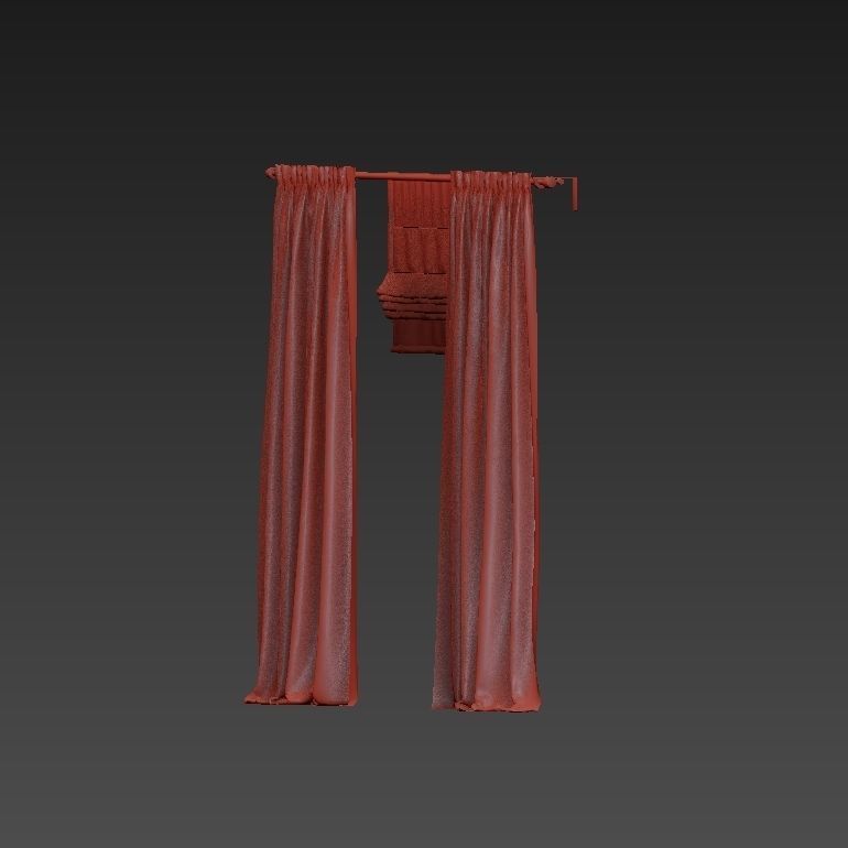 Beige curtains and roman blinds 3D model_30