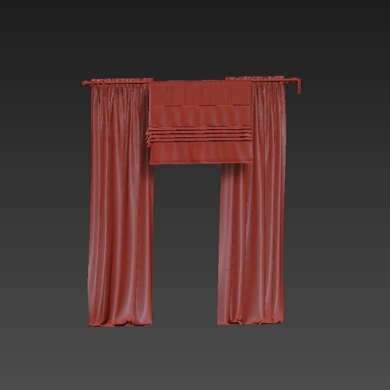 Beige curtains and roman blinds 3D model_23