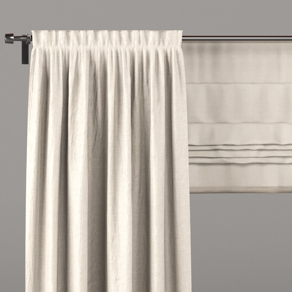 Beige curtains and roman blinds 3D model_1