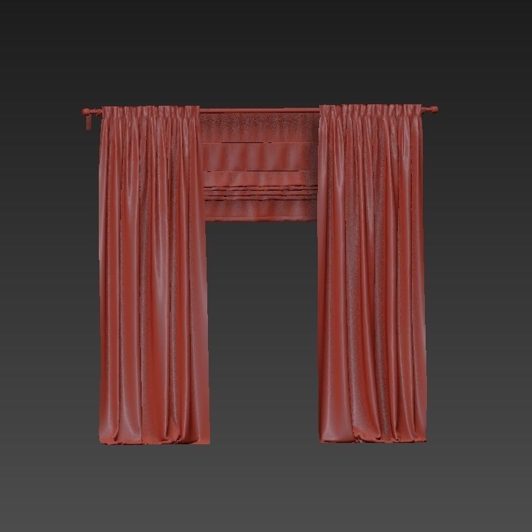 Beige curtains and roman blinds 3D model_5