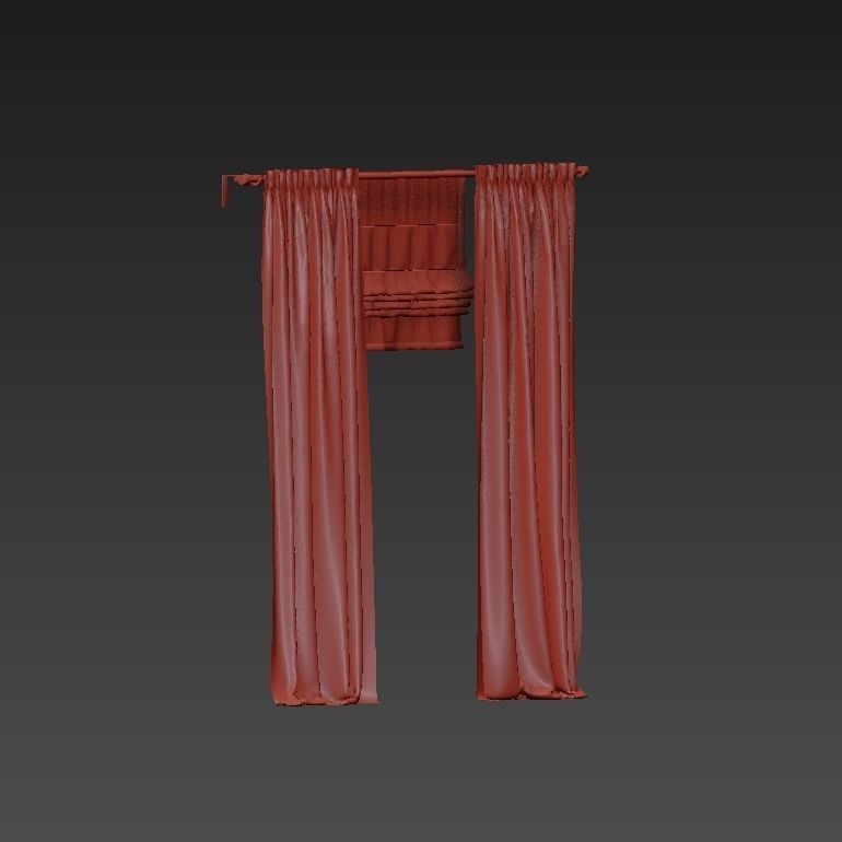 Beige curtains and roman blinds 3D model_8