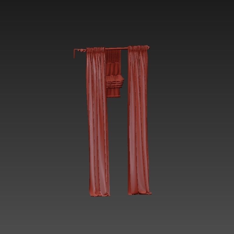 Beige curtains and roman blinds 3D model_9