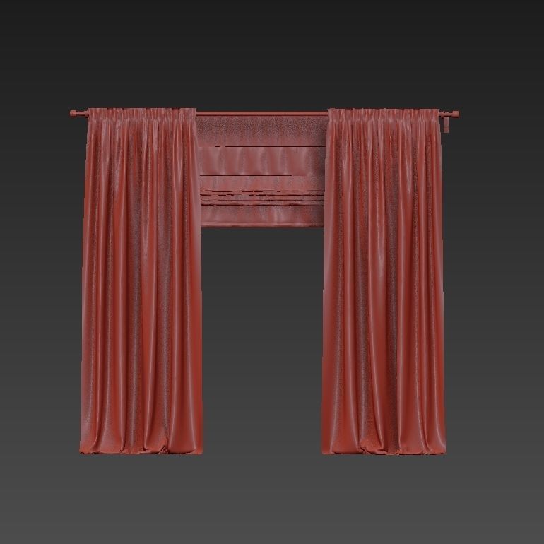 Beige curtains and roman blinds 3D model_35