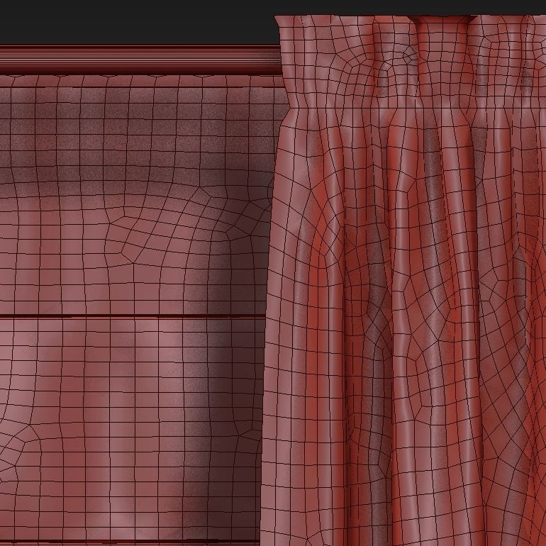 Beige curtains and roman blinds 3D model_38