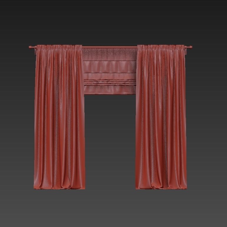Beige curtains and roman blinds 3D model_3