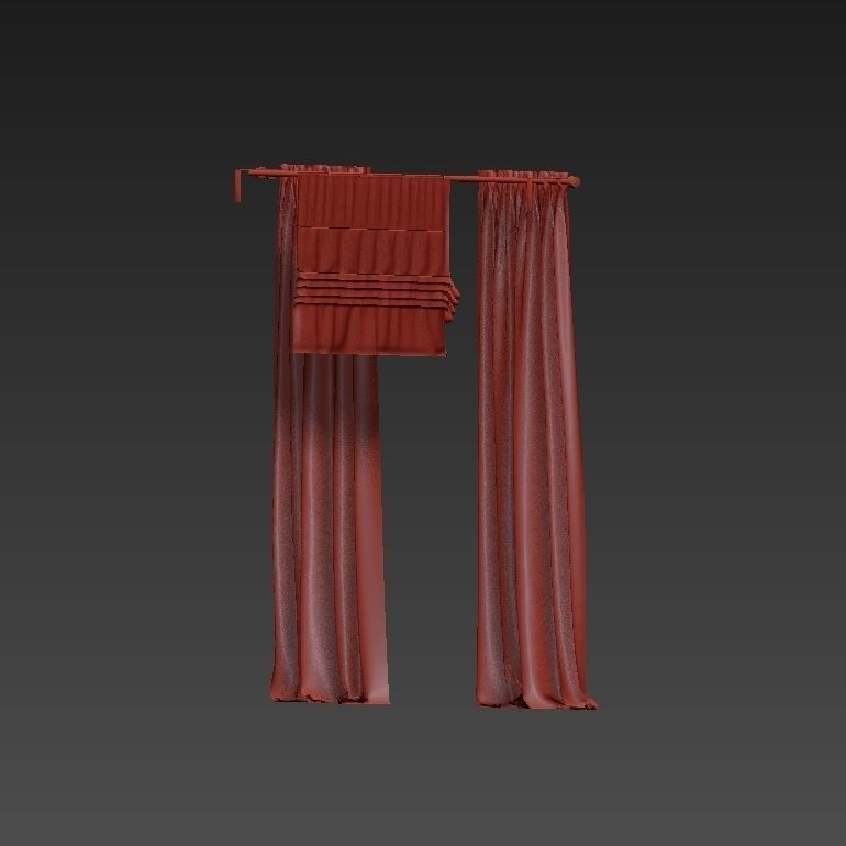 Beige curtains and roman blinds 3D model_14