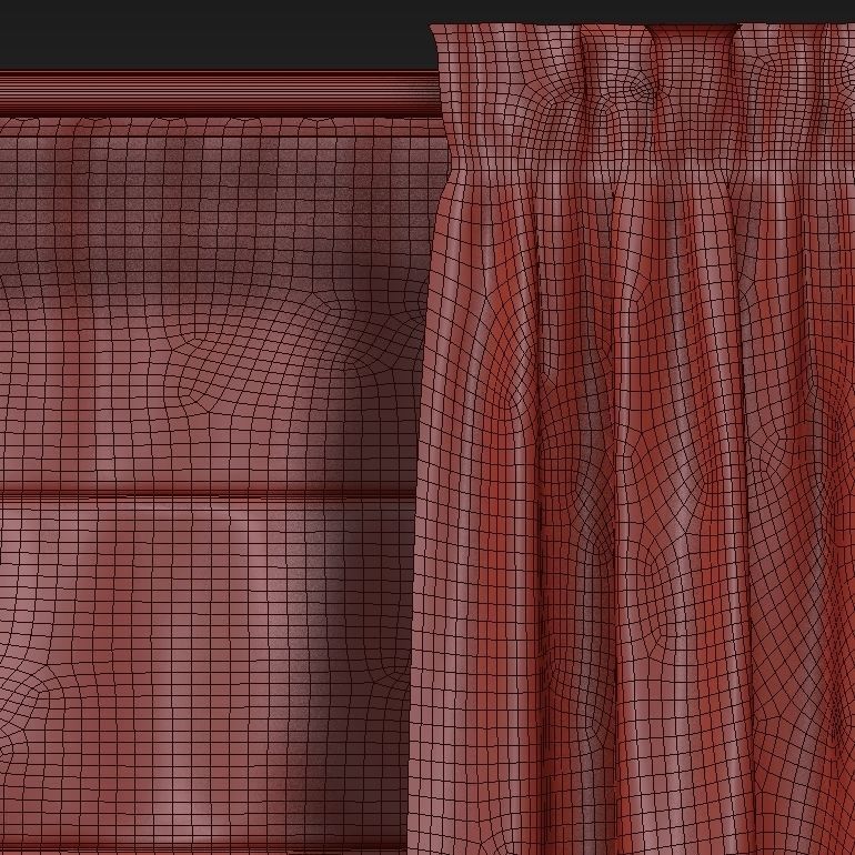 Beige curtains and roman blinds 3D model_39
