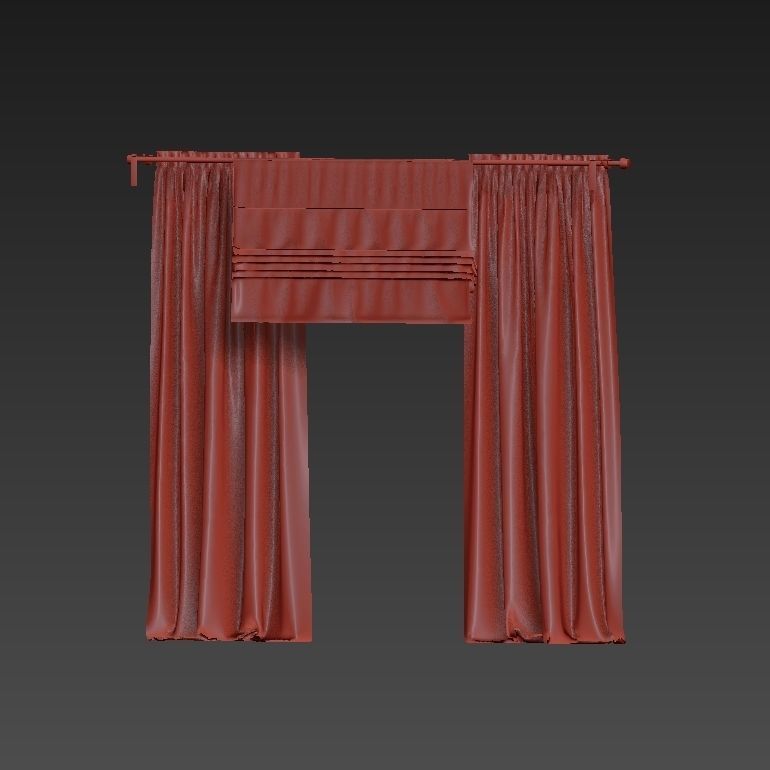 Beige curtains and roman blinds 3D model_17