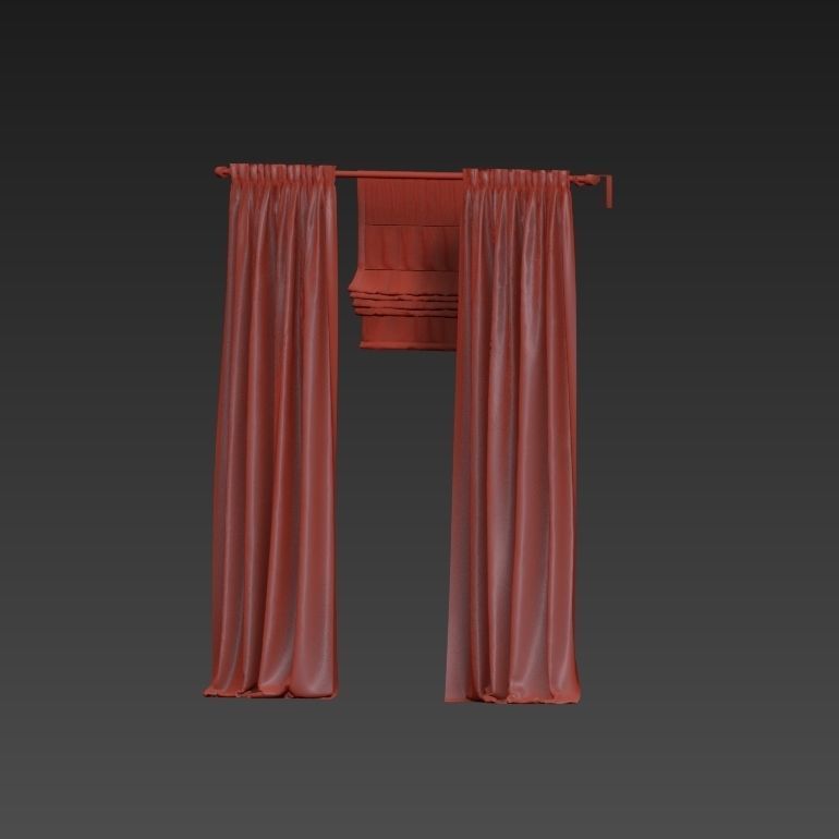 Beige curtains and roman blinds 3D model_31