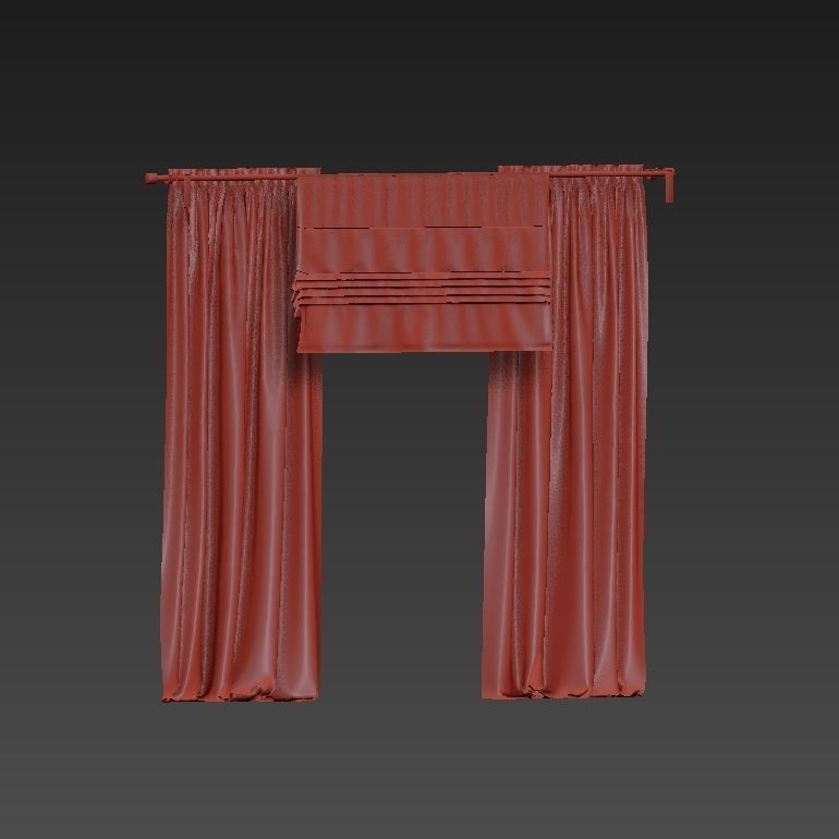 Beige curtains and roman blinds 3D model_22
