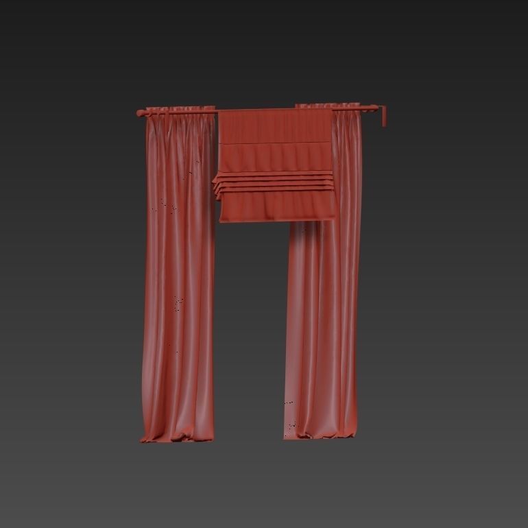 Beige curtains and roman blinds 3D model_24