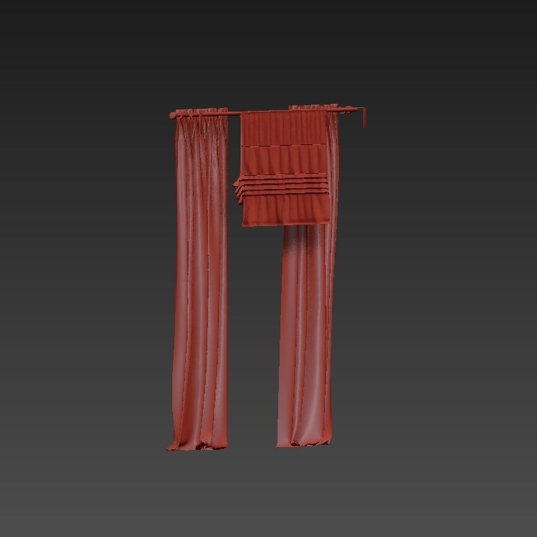 Beige curtains and roman blinds 3D model_25