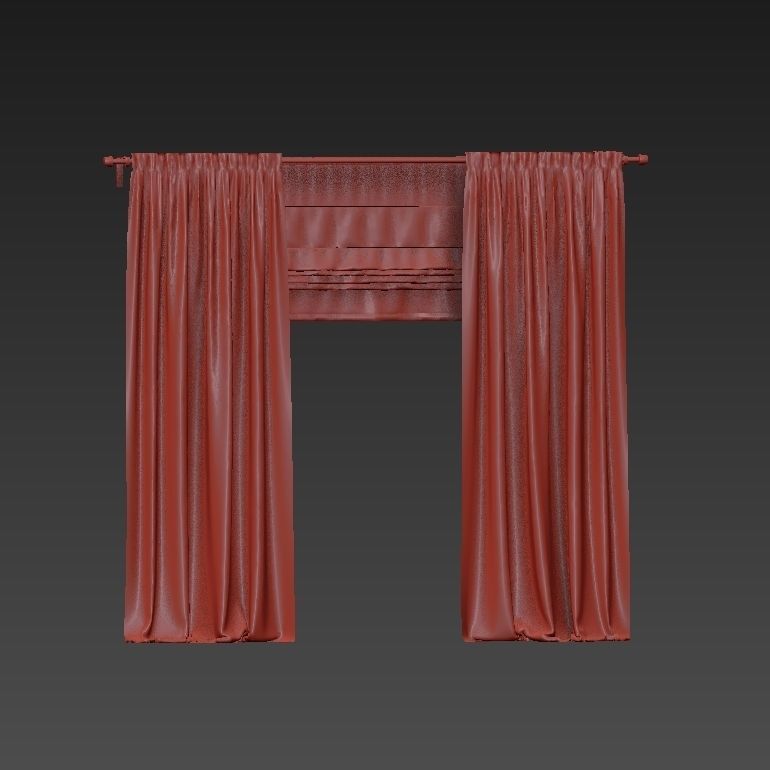 Beige curtains and roman blinds 3D model_4