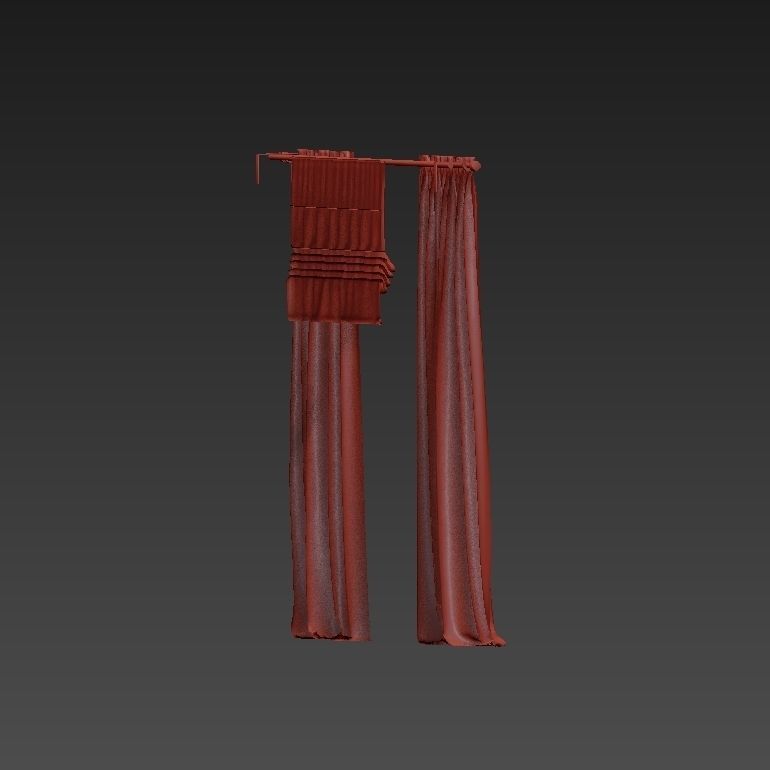 Beige curtains and roman blinds 3D model_13