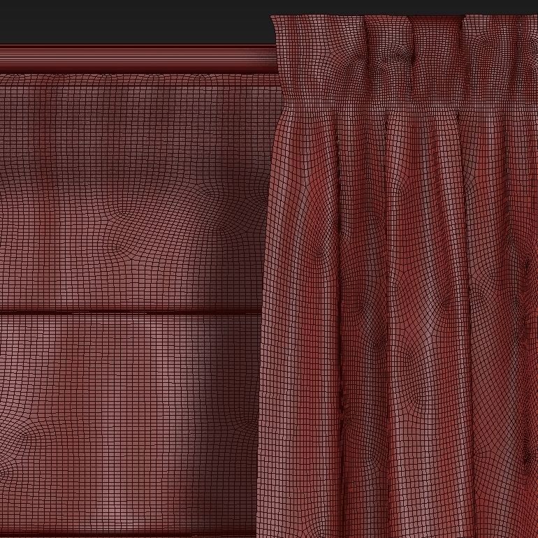 Beige curtains and roman blinds 3D model_40