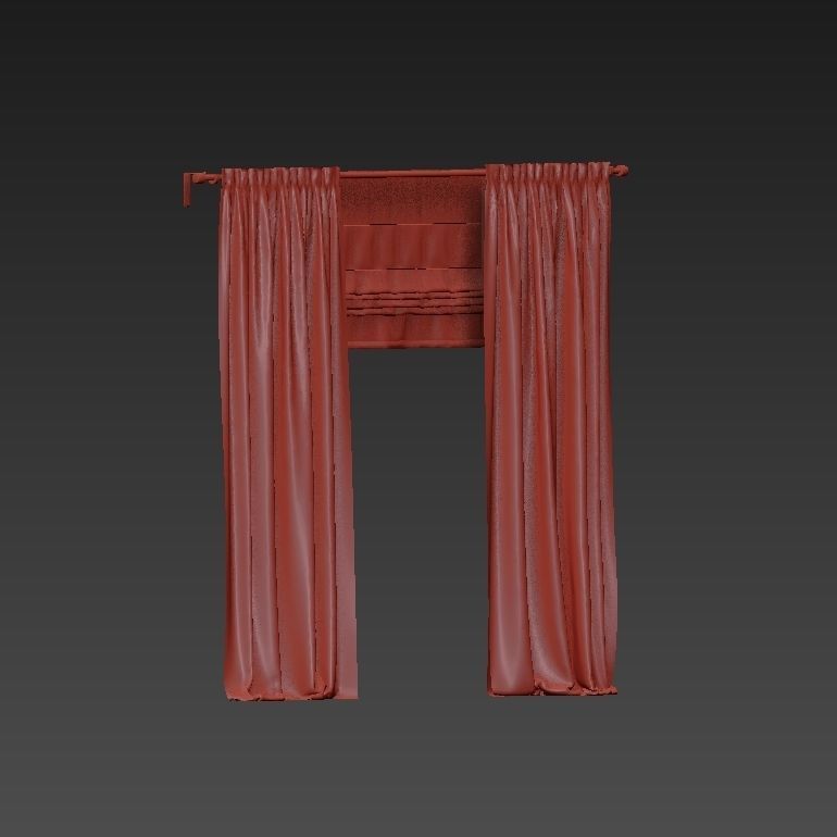 Beige curtains and roman blinds 3D model_7