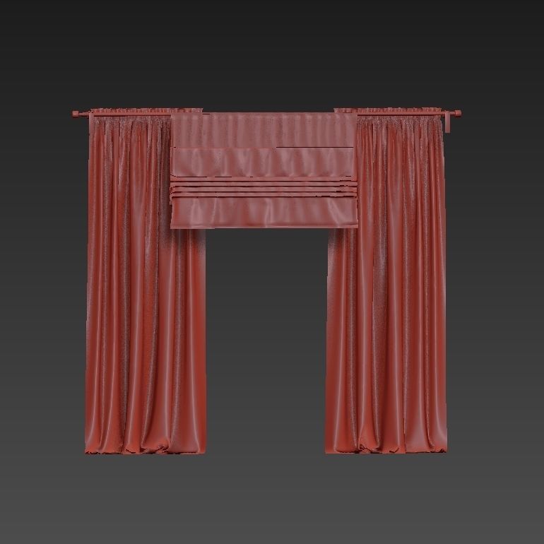 Beige curtains and roman blinds 3D model_20