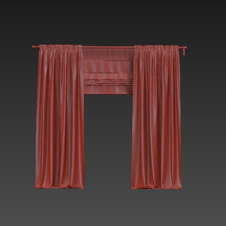 Beige curtains and roman blinds 3D model_34