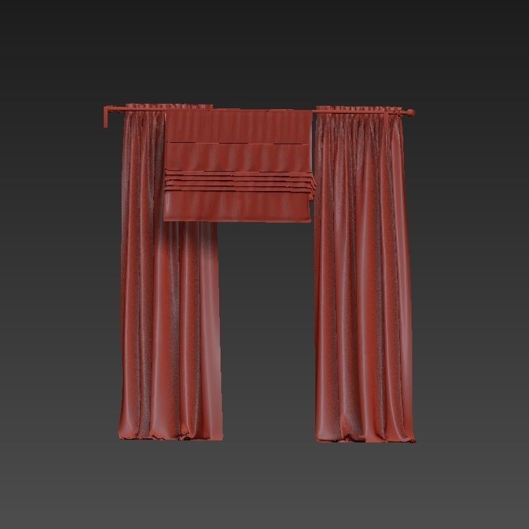 Beige curtains and roman blinds 3D model_16