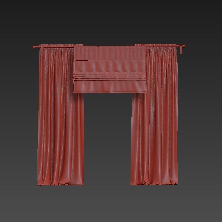 Beige curtains and roman blinds 3D model_21