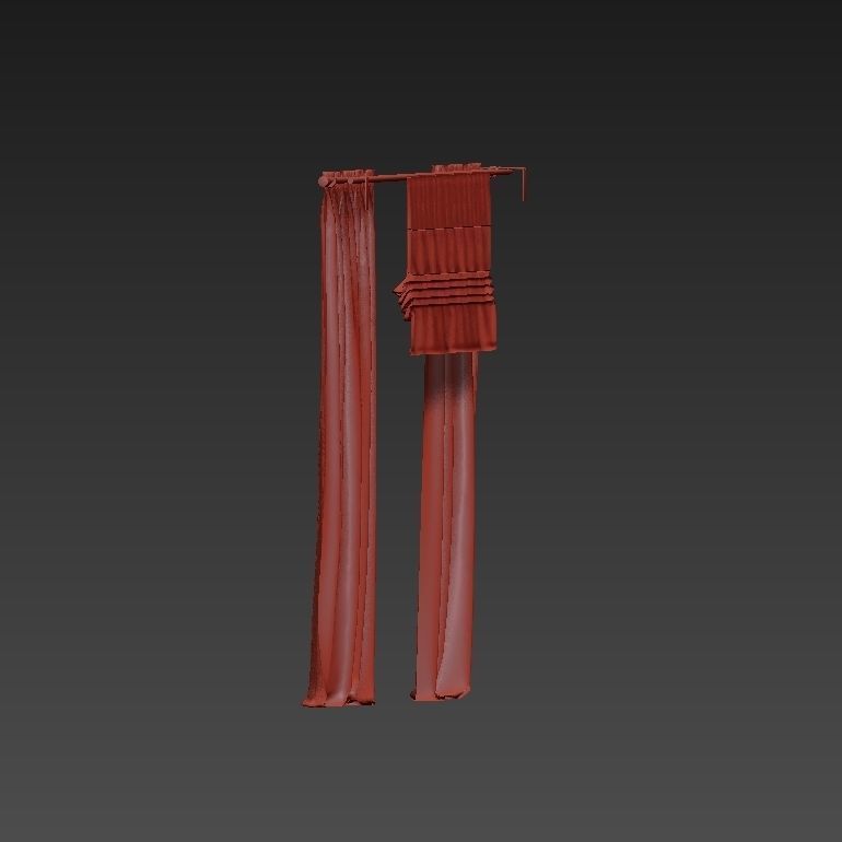 Beige curtains and roman blinds 3D model_26