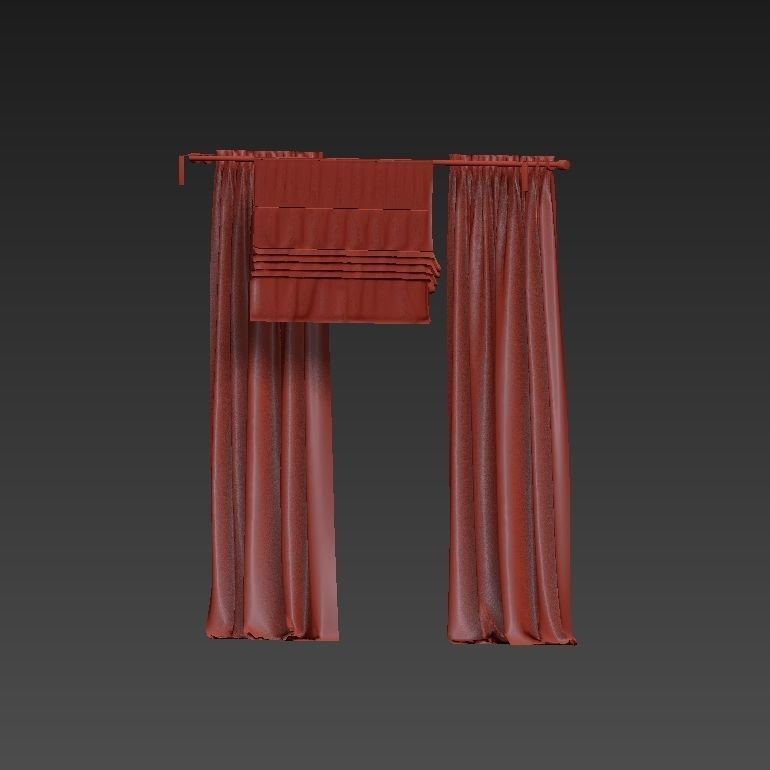 Beige curtains and roman blinds 3D model_15