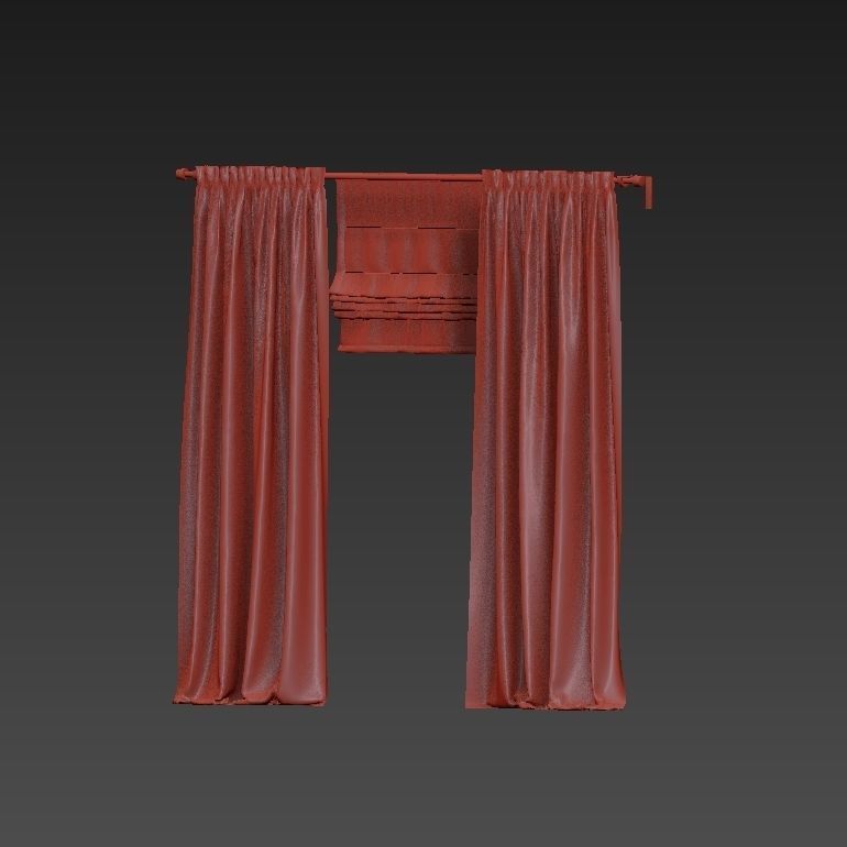 Beige curtains and roman blinds 3D model_32