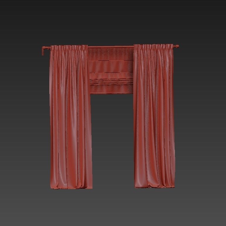 Beige curtains and roman blinds 3D model_6