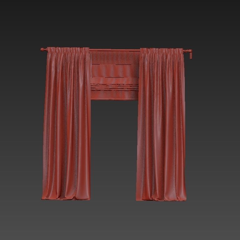 Beige curtains and roman blinds 3D model_33