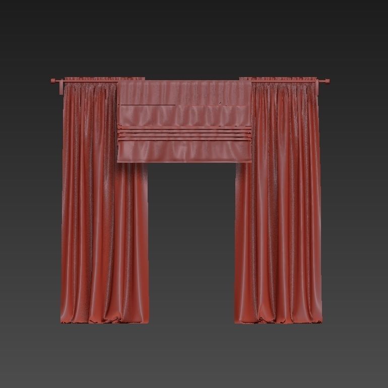 Beige curtains and roman blinds 3D model_19