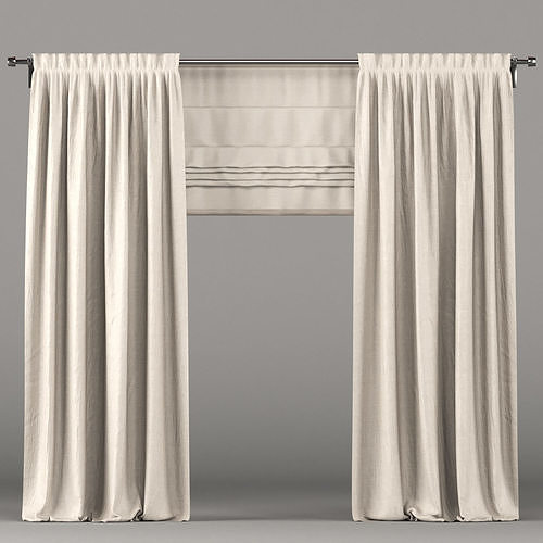 Beige curtains and roman blinds 3D model