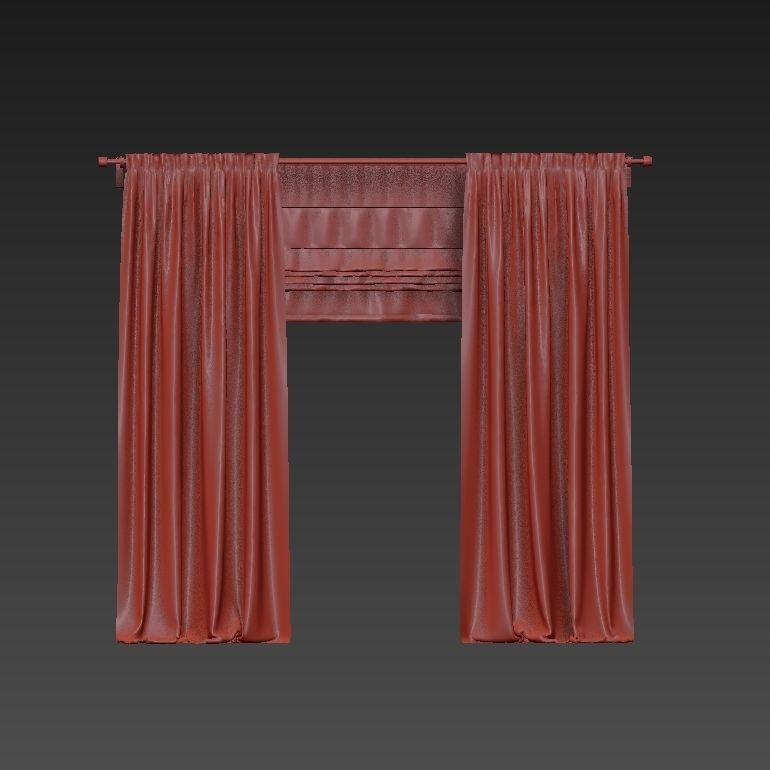 Beige curtains and roman blinds 3D model_36