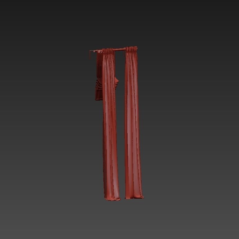 Beige curtains and roman blinds 3D model_10