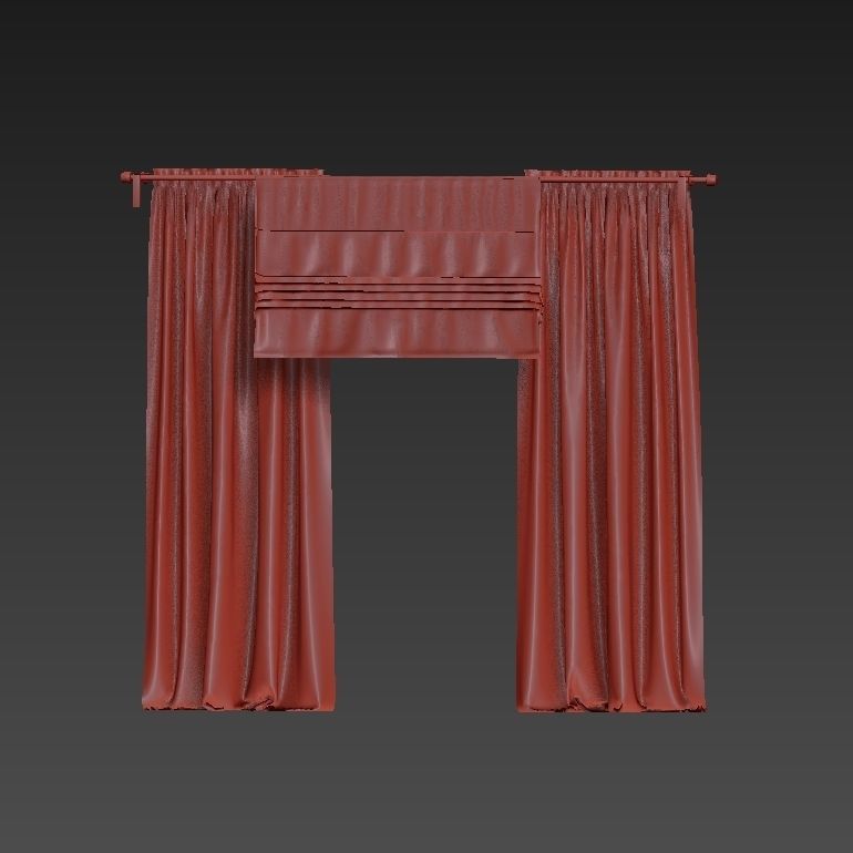 Beige curtains and roman blinds 3D model_18