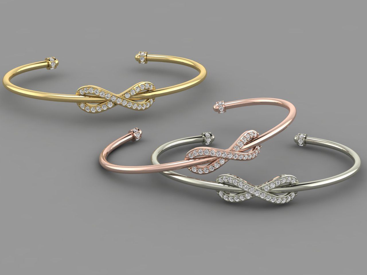 Bracelet 1 infinity cuff with diamonds 3D print model_5
