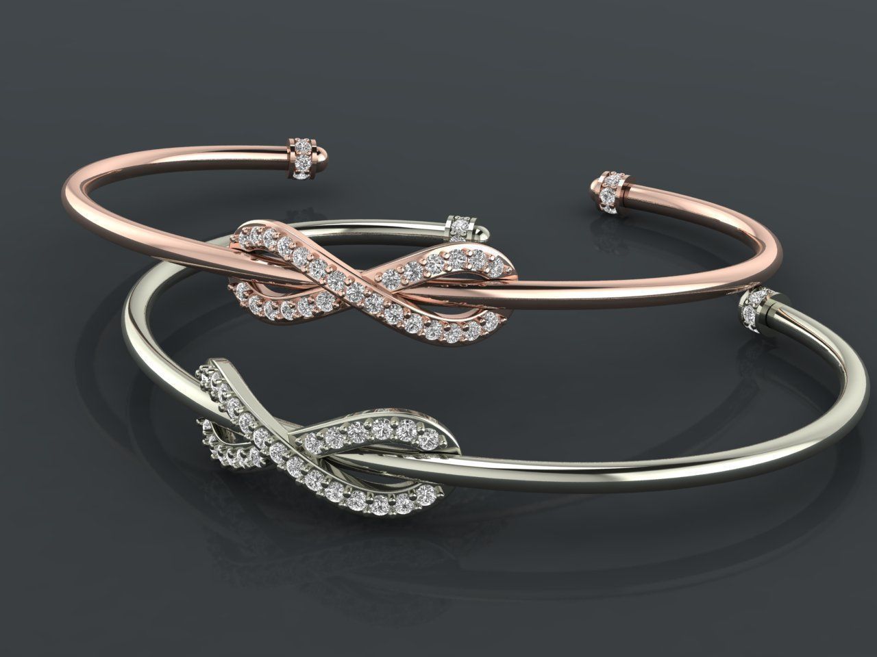 Bracelet 1 infinity cuff with diamonds 3D print model_6