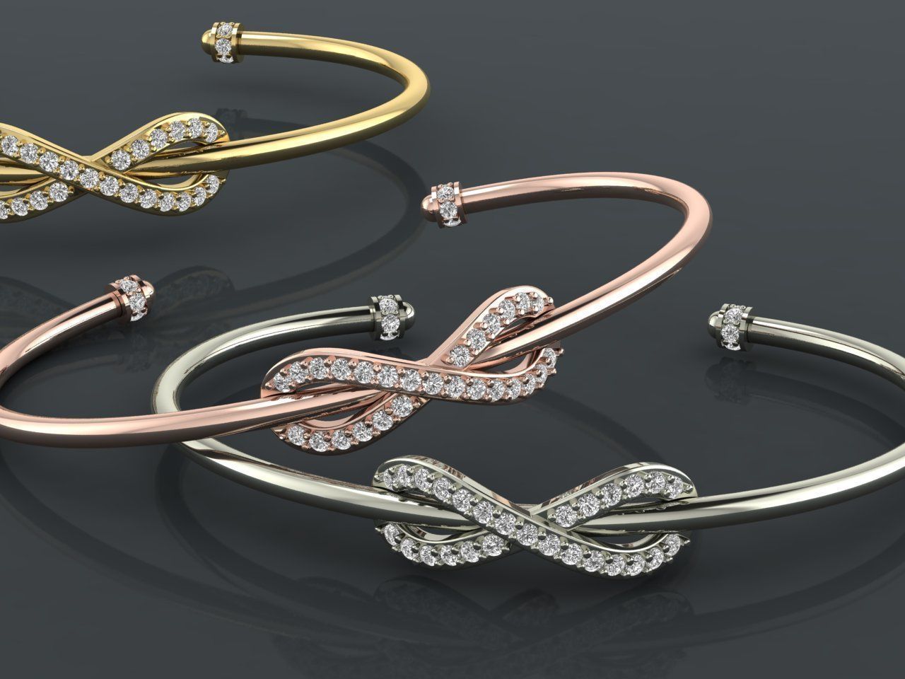 Bracelet 1 infinity cuff with diamonds 3D print model_4