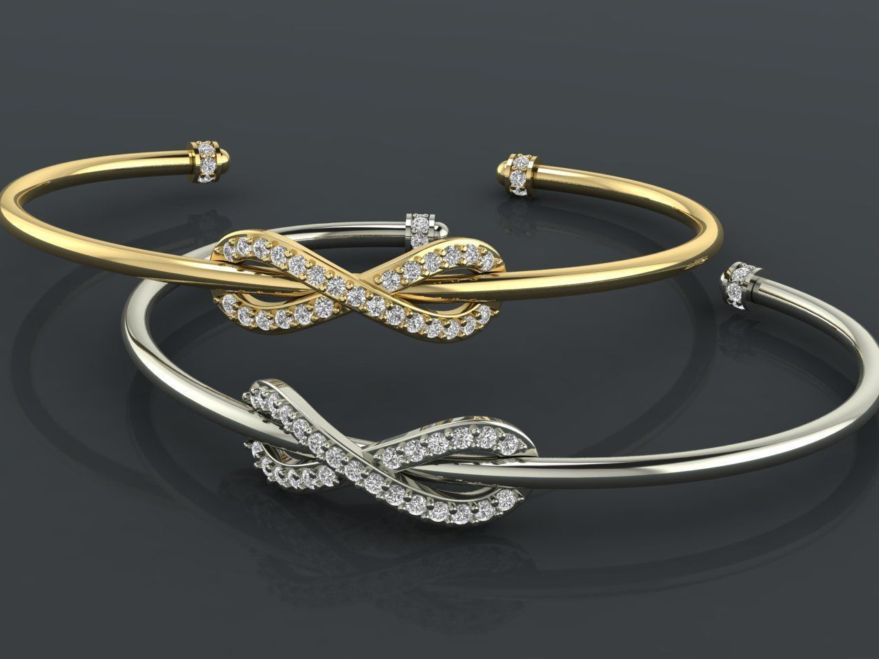 Bracelet 1 infinity cuff with diamonds 3D print model_7
