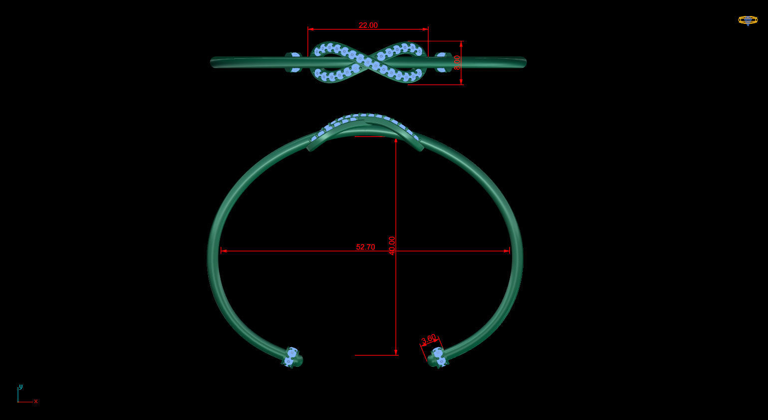 Bracelet 1 infinity cuff with diamonds 3D print model_9