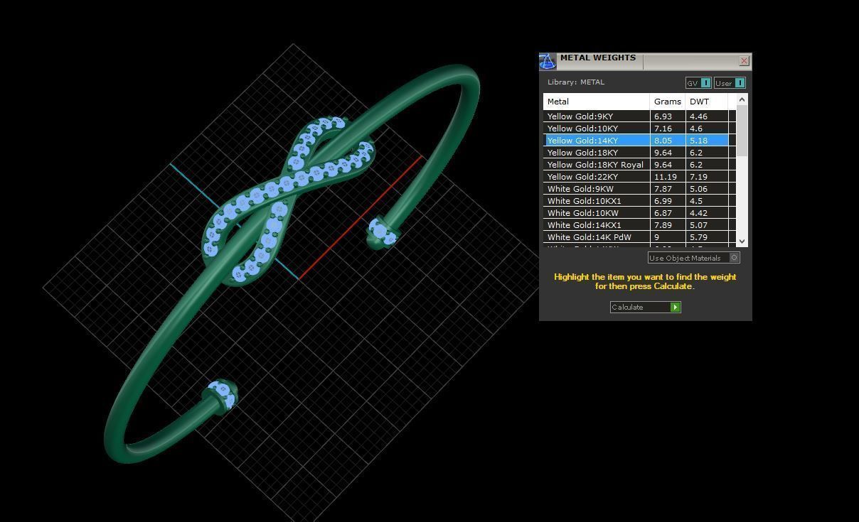 Bracelet 1 infinity cuff with diamonds 3D print model_8