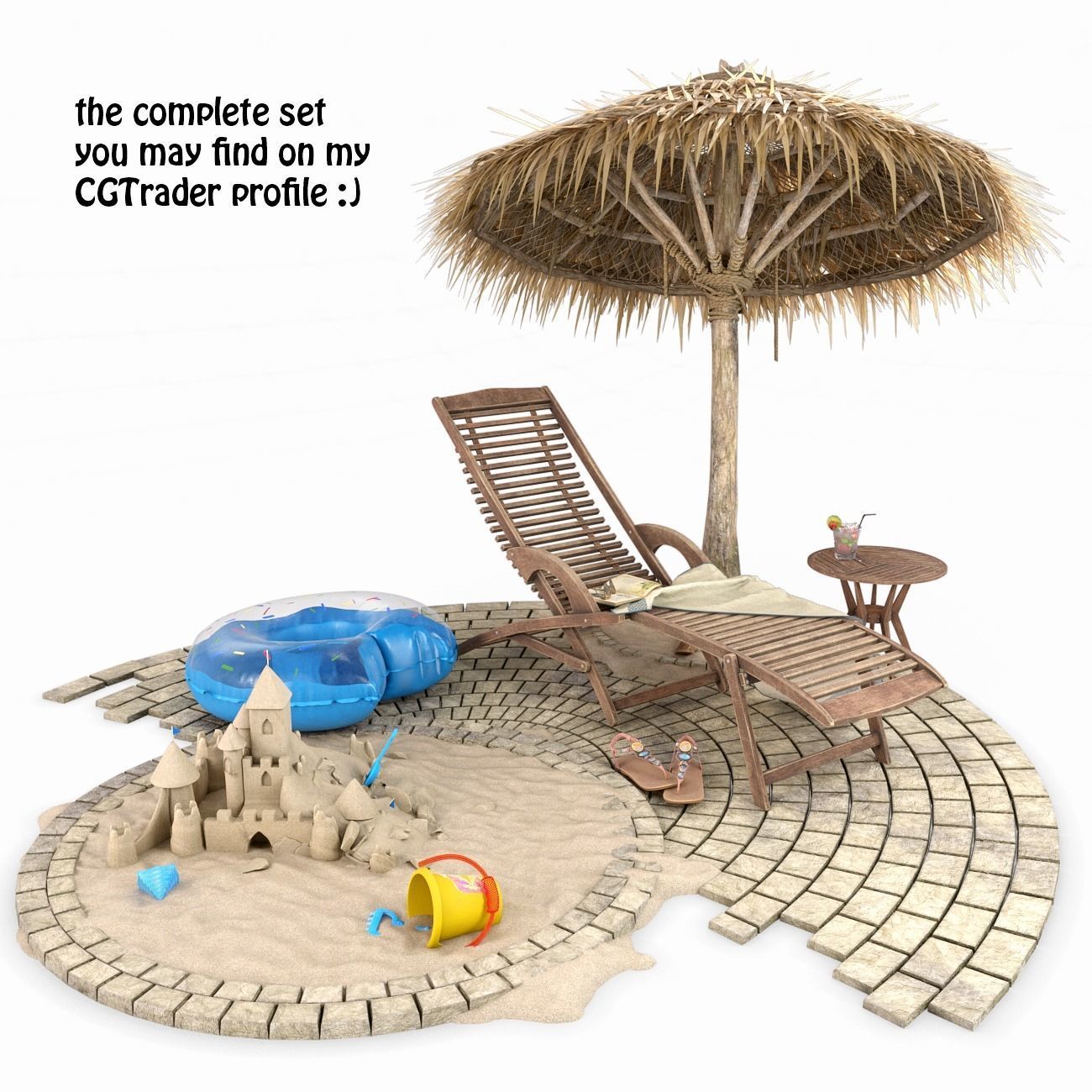 Beach Thatched Umbrella 3D model_11