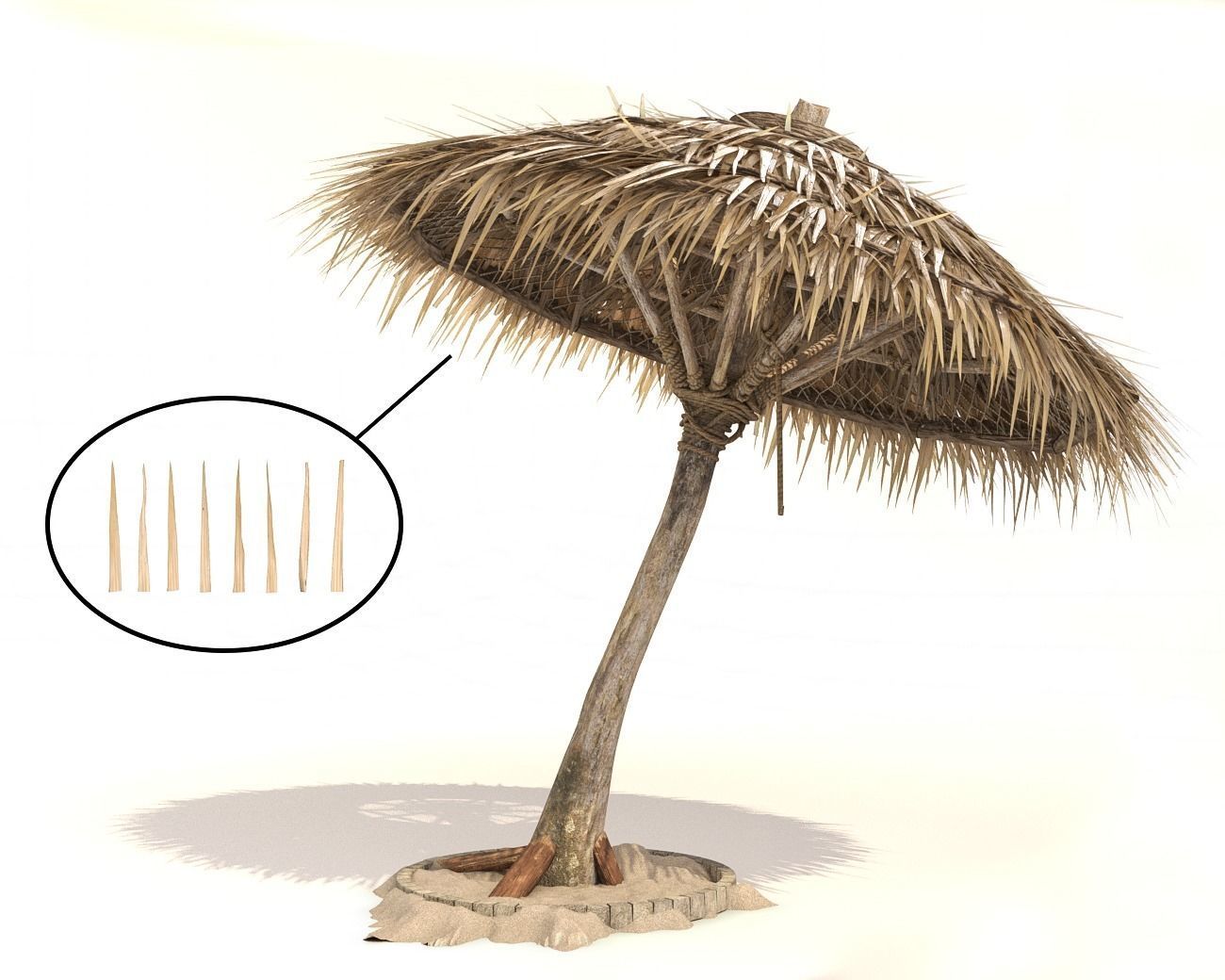 Beach Thatched Umbrella 3D model_2