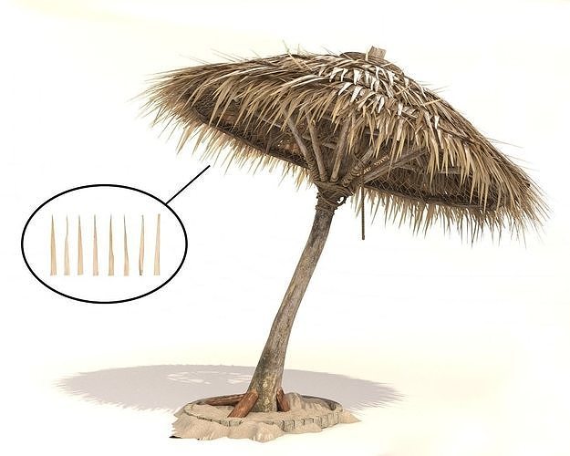 Beach Thatched Umbrella 3D model 3