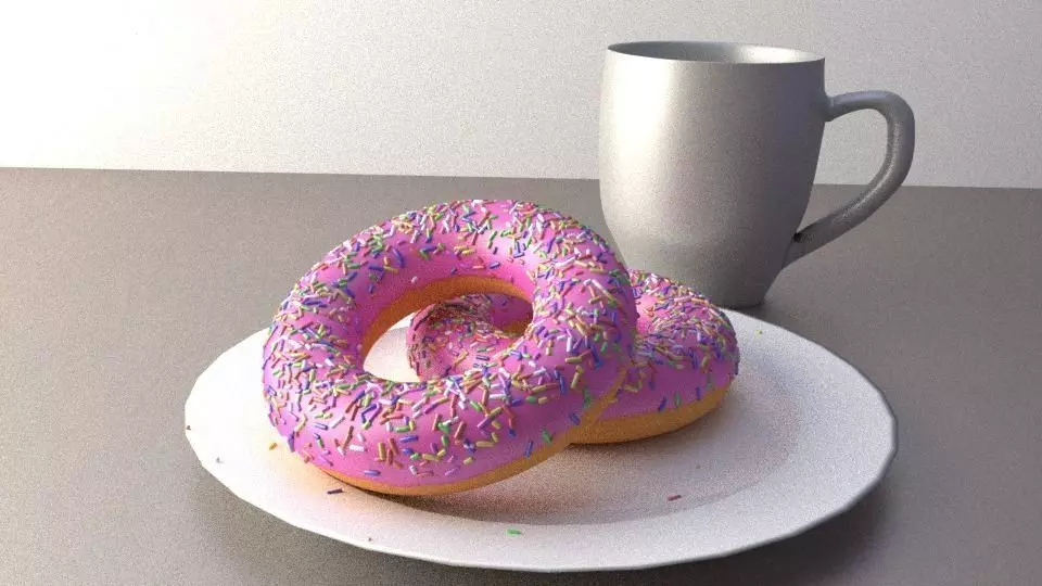 2 Donuts And Mug Low-poly 3D model_0