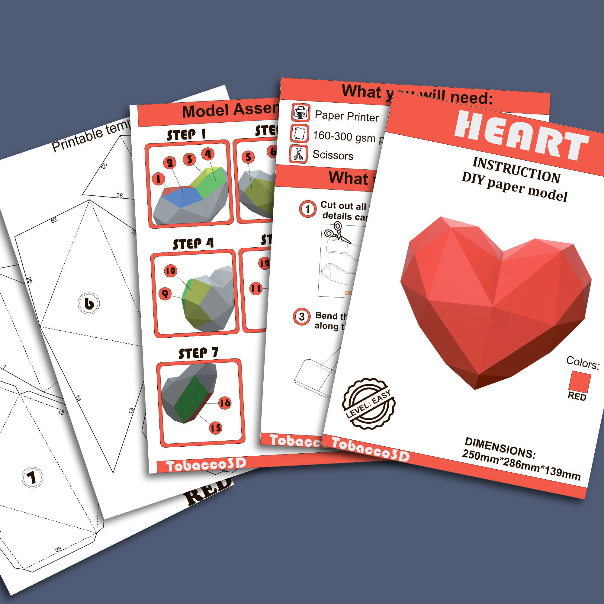 heart pepakura lowpoly for 3d printing 3D print model_1