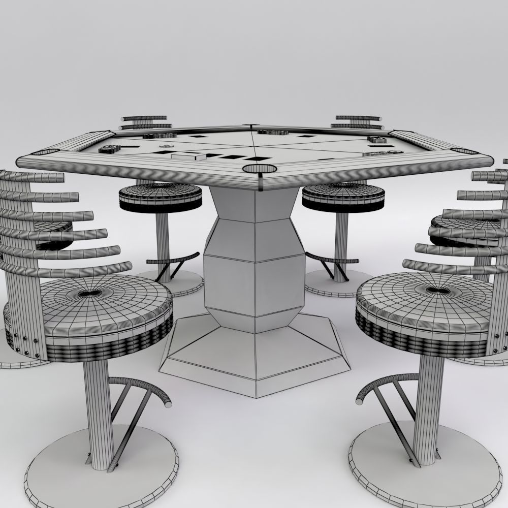 Hexagon Poker Table with 6 Chairs 3D model_12