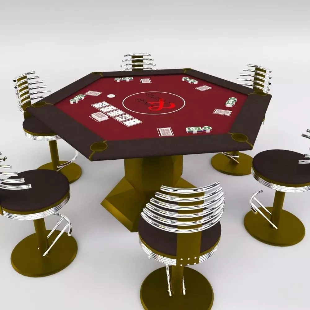 Hexagon Poker Table with 6 Chairs 3D model_0