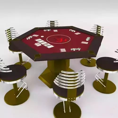Hexagon Poker Table with 6 Chairs 3D model
